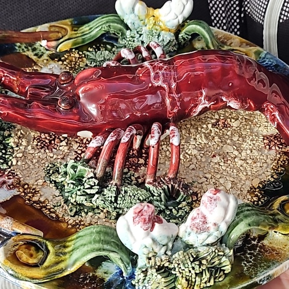 Rare ceramic plate Lobster with. Vintage antique palissy plate handmade faience - Picture 3 of 9